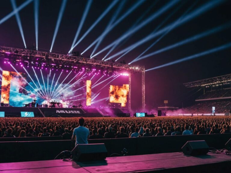 Muse performing live on a brightly lit stage at the F1 Yasalam After-Race Concerts 2024.