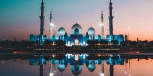 blue and beige concrete mosque