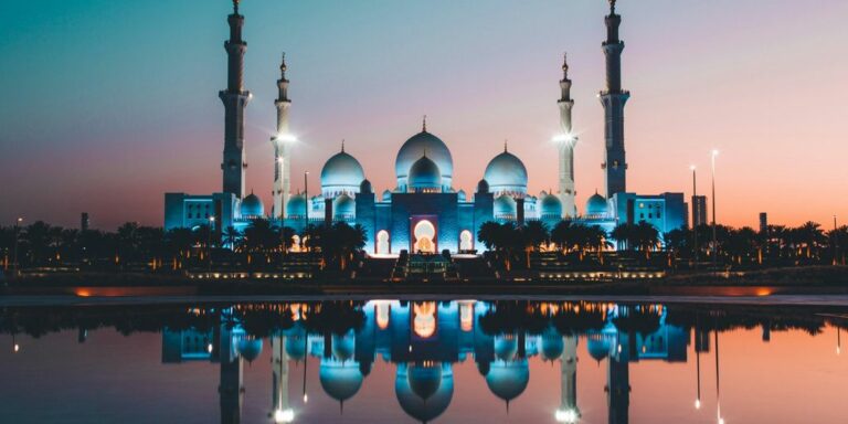 blue and beige concrete mosque