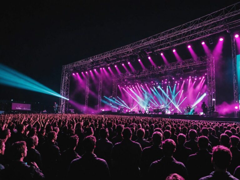 Muse performing live on stage with bright lights and a large crowd at F1 Yasalam After-Race Concerts 2024.