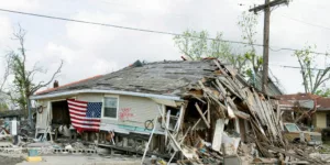 Barber Shop located in Ninth Ward, New Orleans, Louisiana, damaged by Hurricane Katrina in 2005.