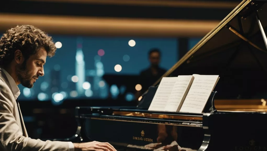 Federico Colli performing at Dubai Opera under spotlight.