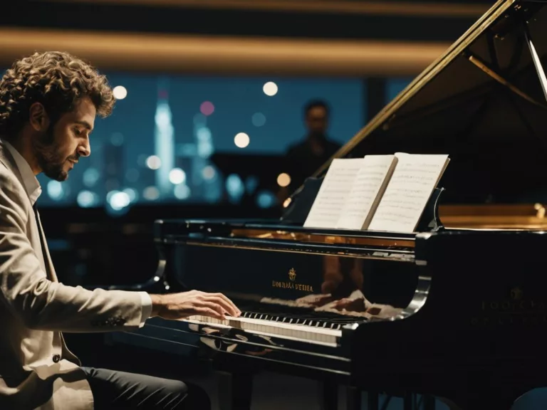 Federico Colli performing at Dubai Opera under spotlight.