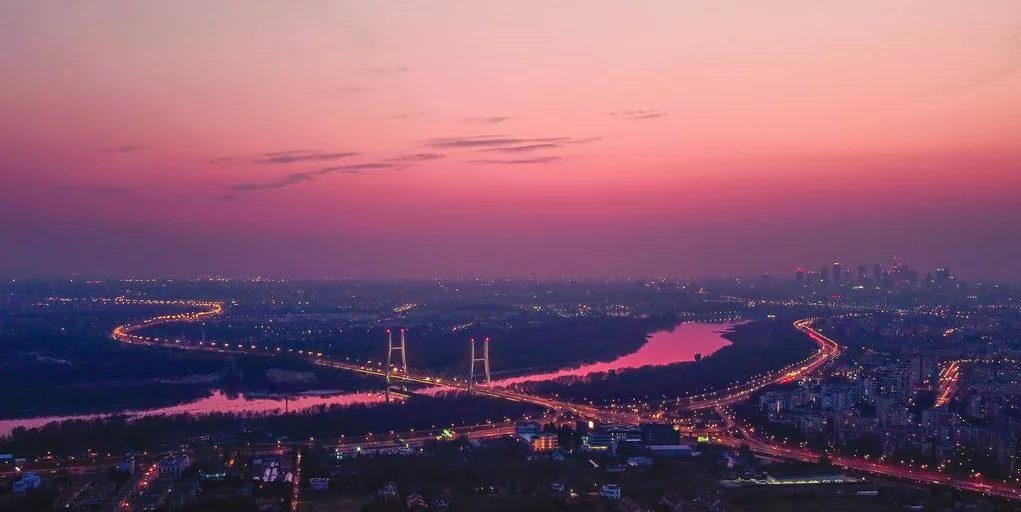 city skyline during night time