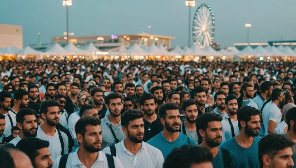 Crowd enjoying Sole DXB festival in Dubai, vibrant scene.