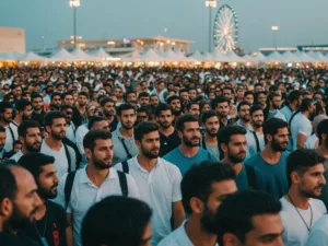 Crowd enjoying Sole DXB festival in Dubai, vibrant scene.