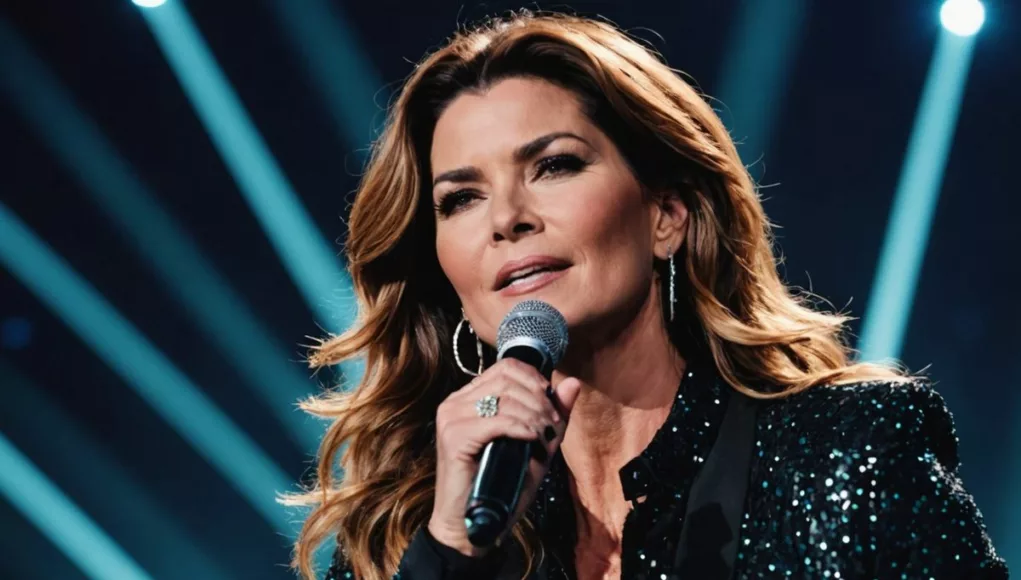 Shania Twain singing on stage at Abu Dhabi concert