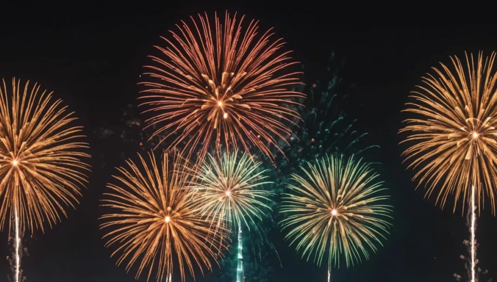 UAE National Day fireworks illuminate the night sky.