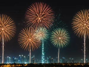 UAE National Day fireworks illuminate the night sky.