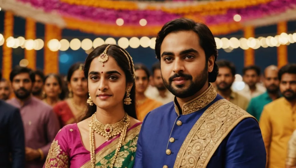 Anant Ambani and Radhika Merchant in traditional Gujarati attire.