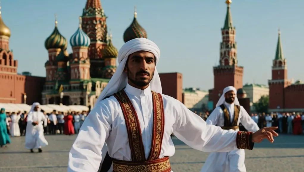 Emirati dancers in traditional attire at Moscow event