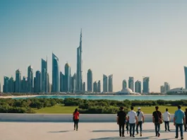 Abu Dhabi skyline, tourists, cultural landmarks, 2023 tourism plan