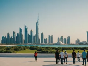 Abu Dhabi skyline, tourists, cultural landmarks, 2023 tourism plan