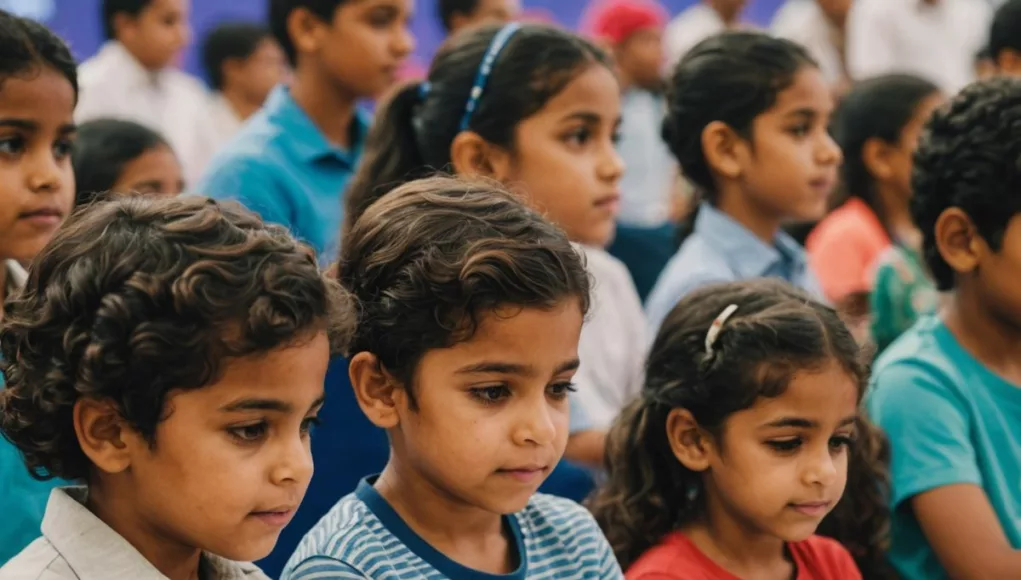 Kids reading books at Sharjah Festival 2023