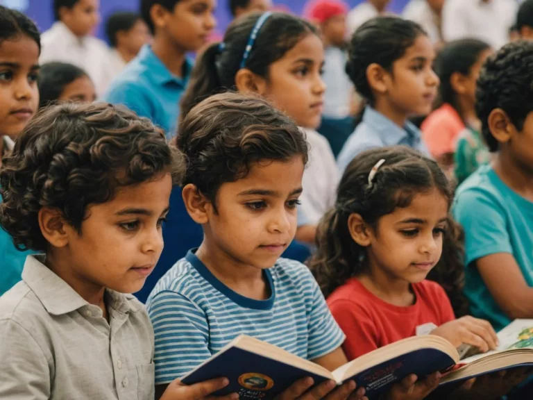 Kids reading books at Sharjah Festival 2023