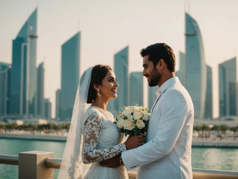 Emirati couple wedding Abu Dhabi skyline interest-free loans