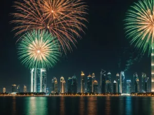 Eid Al Adha fireworks in Abu Dhabi 2023 night sky.