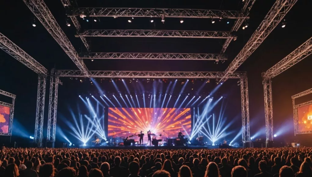 Musical show with colorful lights and large stage