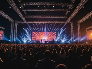 Musical show with colorful lights and large stage