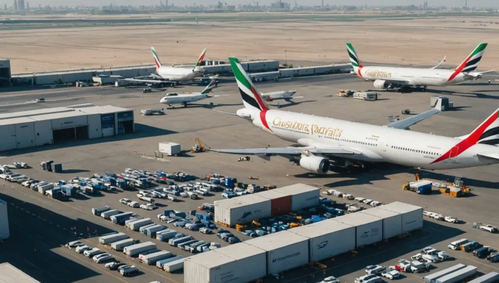 Customs officers inspecting cargo at Dubai airport