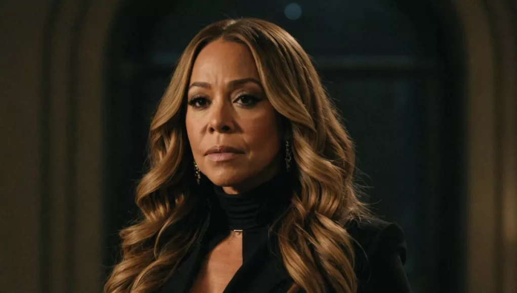 Somber Mariah Carey in black, looking sorrowful.