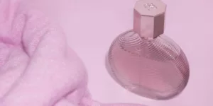 pink glass perfume bottle