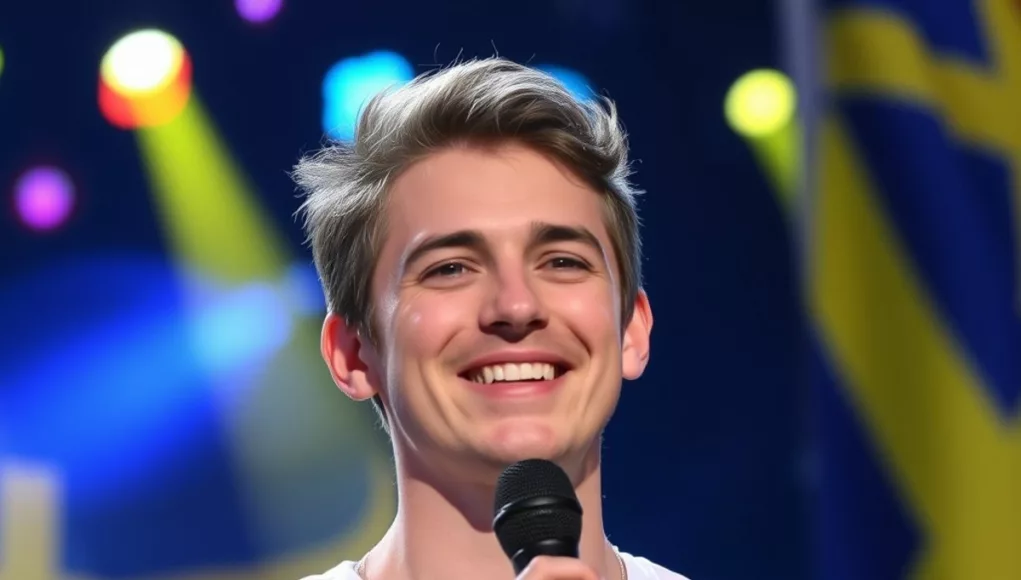 Dutch Eurovision contestant smiling on stage