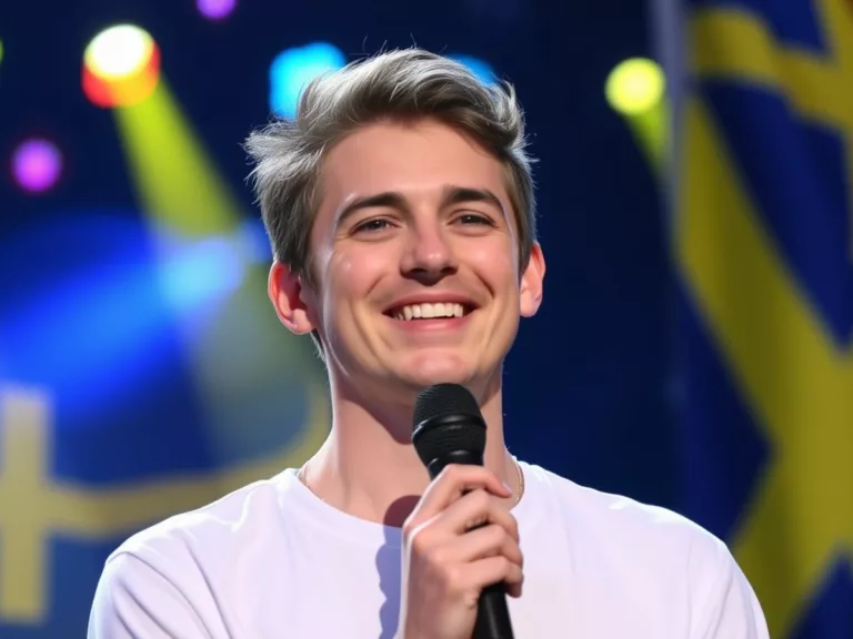 Dutch Eurovision contestant smiling on stage