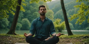 Individual practicing meditation outdoors for stress relief