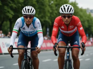 Safiya Al Saigh cycling in Paris Olympics, determined and focused.