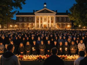 People holding candles at a memorial