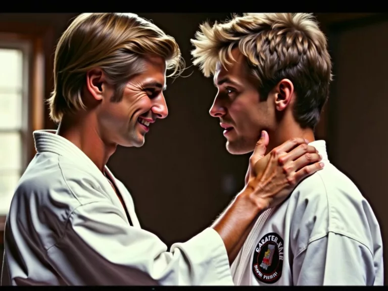 William Zabka and Chad McQueen in dojo