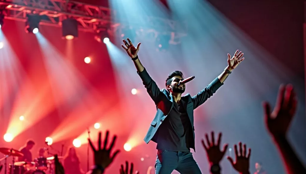 Anirudh Ravichander performing on stage in Dubai