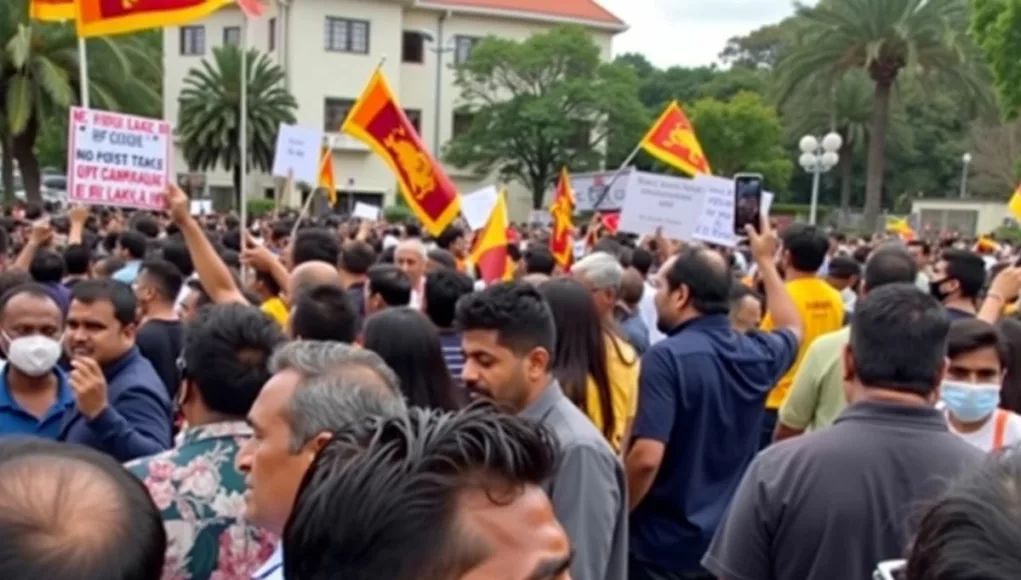 Sri Lankan protesters outside Presidential Palace