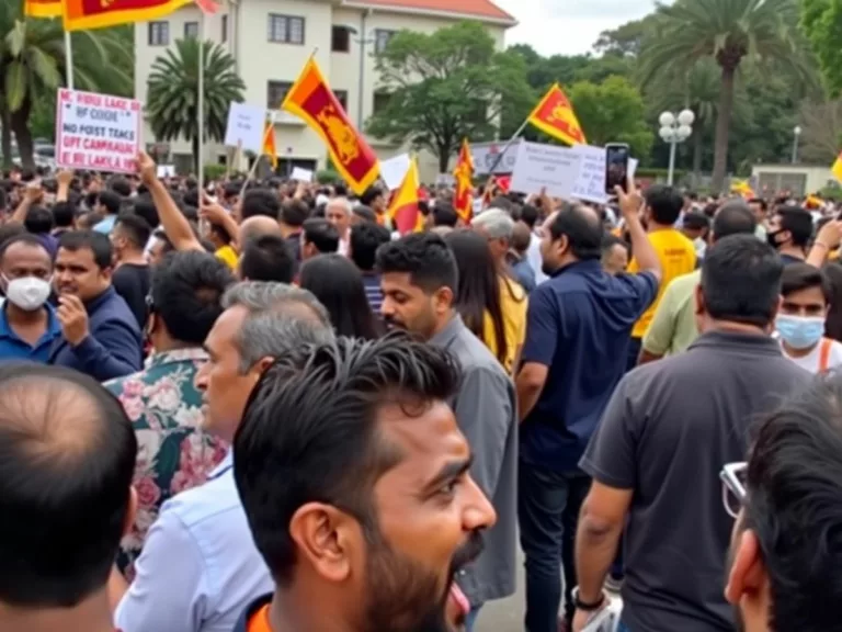 Sri Lankan protesters outside Presidential Palace