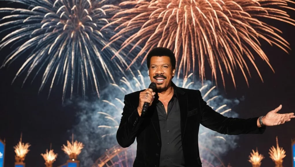 Lionel Richie performing with fireworks at Atlantis, Dubai.