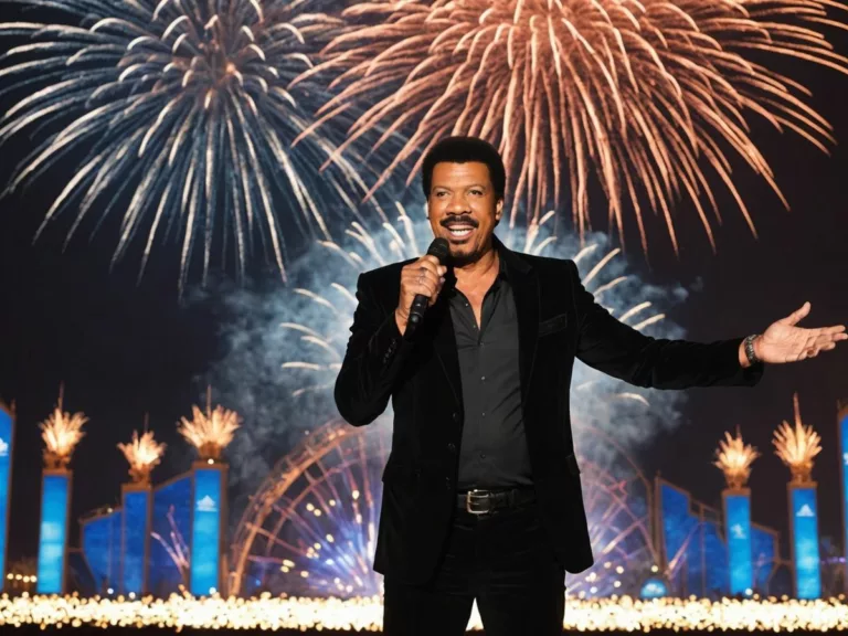 Lionel Richie performing with fireworks at Atlantis, Dubai.