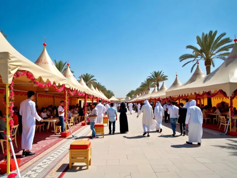 Traditional Emirati tents and cultural performances in Abu Dhabi.