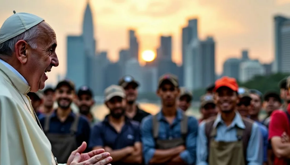 Pope Francis with migrant workers