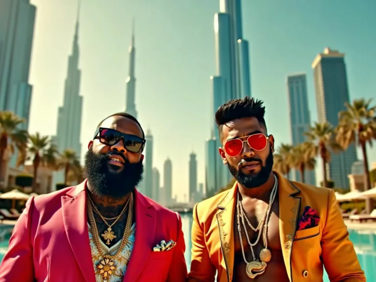 Rick Ross and Guru Randhawa in Dubai, showcasing luxury.