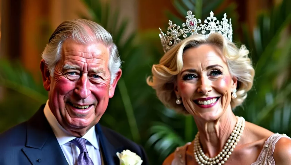 King Charles and Maggie Smith smiling at a royal event.