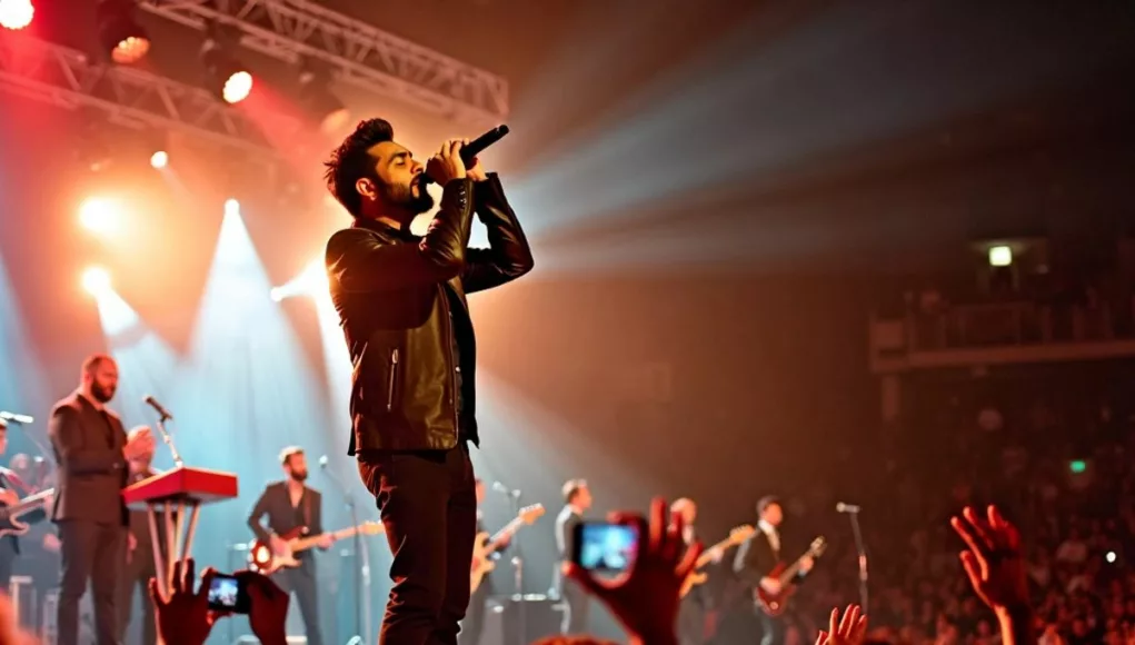 Atif Aslam performing with Firdaus Orchestra