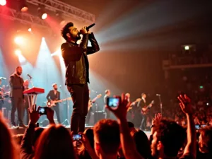 Atif Aslam performing with Firdaus Orchestra