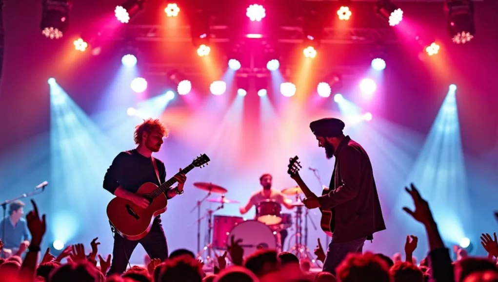 Ed Sheeran and Diljit Dosanjh performing on stage.