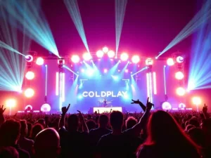 Coldplay performing live in Abu Dhabi concert.