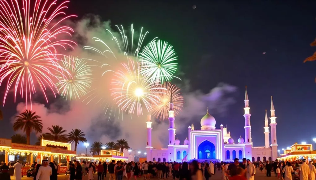 Fireworks illuminate the night sky at Sheikh Zayed Festival.