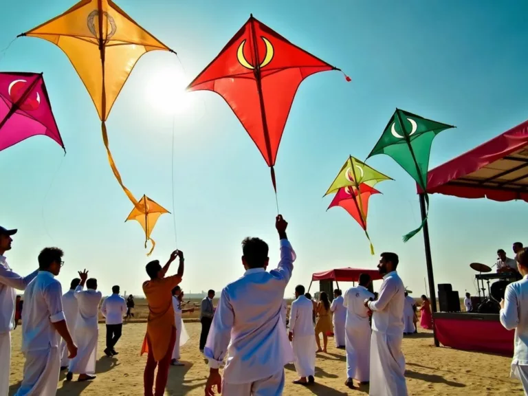 Pakistani expats flying kites with a band performing