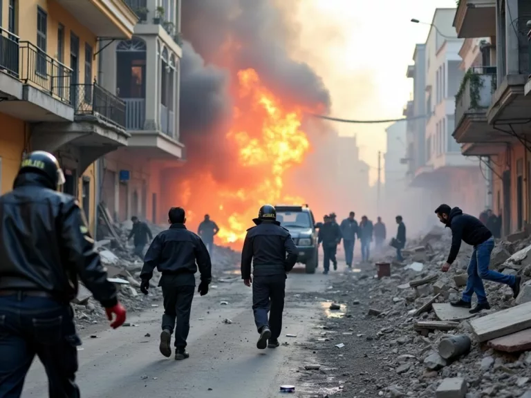 Emergency responders at the site of devastating explosions.