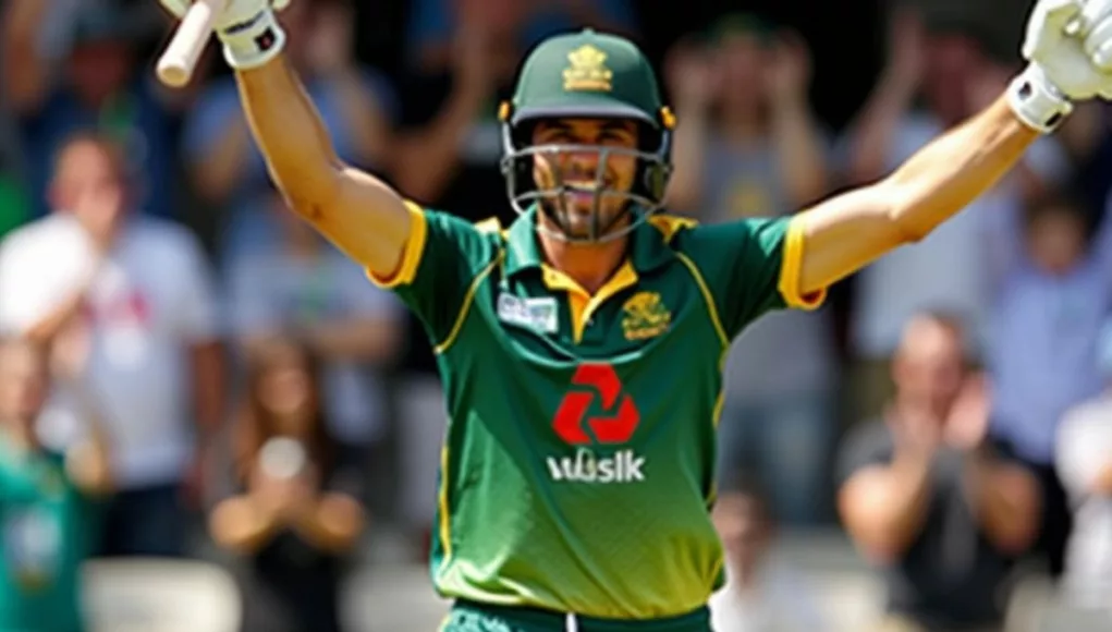 Cricketer celebrating century with crowd in background.