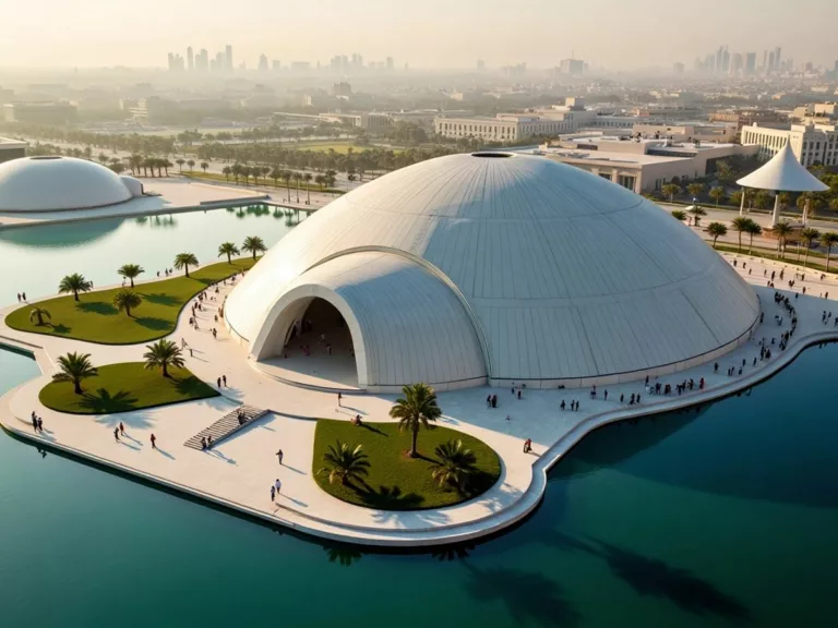 Louvre Abu Dhabi aerial view with iconic dome